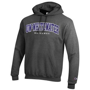 Image of Champion Hooded Sweatshirt with Tackle Twill Lettering UW-Whitewater and Embroidered Warhawks -  graniteheather